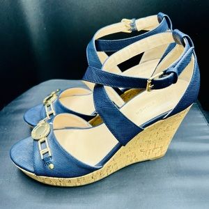 Marc Fisher wedges with gold medallion accents. Size 10